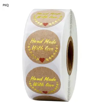 

round kraft paper handmade with love label gold hand made Sticker 2.5cm Round handmade Sealing Sticker For decoration