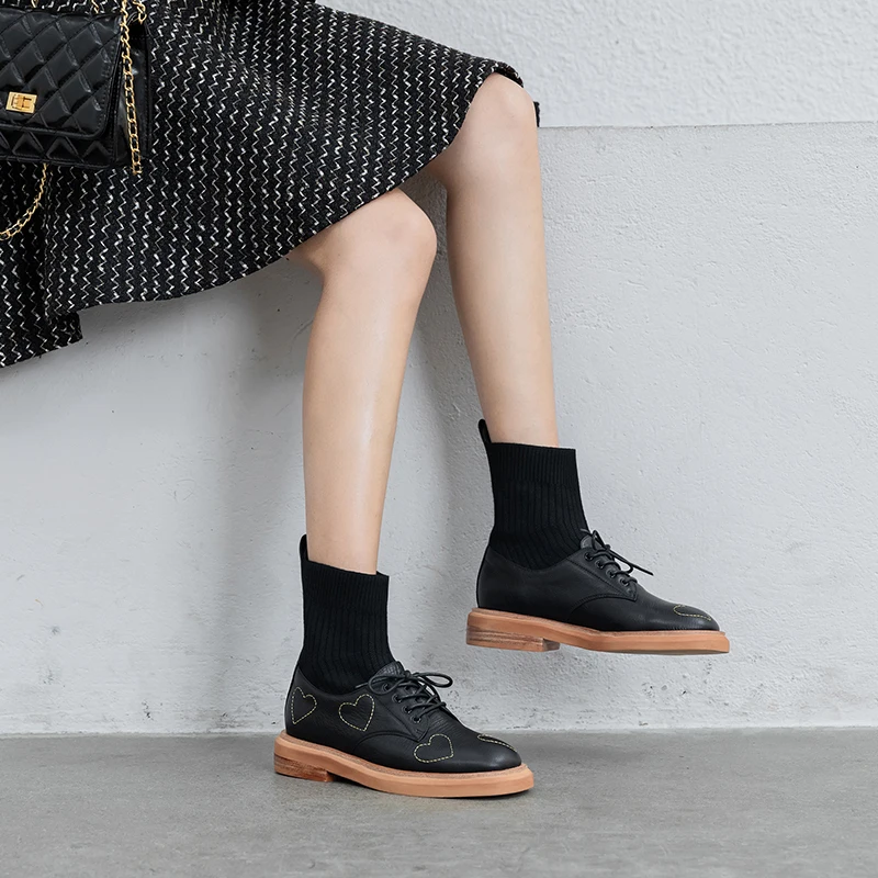 Fashion Women's Casual Shoes Short Boots European American Style Soft Genuine Leather Heart-shaped Wool Mouth Boots Martin Boots