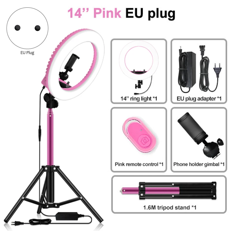 

14 Inch Dimmable 5500K LED Ring Light with 1.6M Tripod for Studio Lamp Photography YouTube Photo Makeup Ring Light
