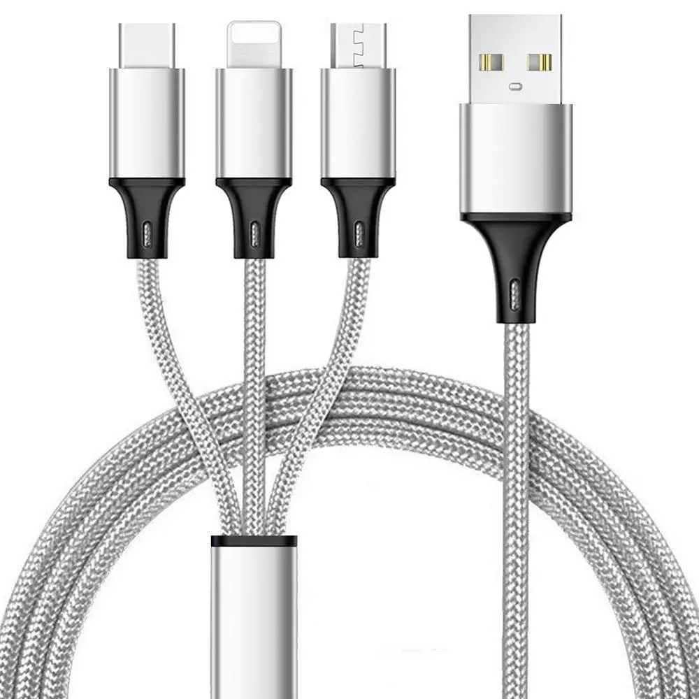 3 в 1 USB кабель для iPhone samsung S9 Xiaomi мульти Быстрая зарядка микро USB кабель usb type C кабели для мобильных телефонов - Цвет: Серебристый