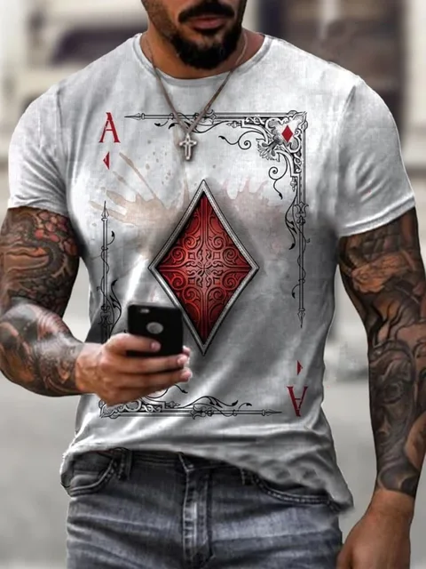 High Quality 3d T Shirt Playing Card Print Fashion Newmen's Autumn Short Sleeve Pattern Loose O Neck Street Men's Casual Clothes 2