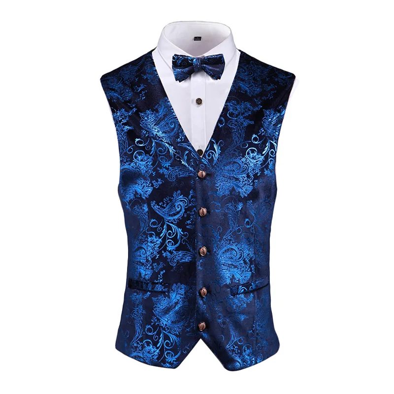 Gold Steampunk Sleeveless Vest Coat Men's Single Breasted V Neck Waistcoat Gold Silver Red Business Wedding Party Man Vests 5xl