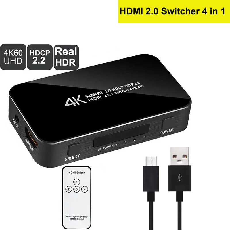 4K UHD HDMI 2,0 Переключатель HDMI коммутатор Аудио экстрактор HDR ARC Сплиттер 4X1 с пультом дистанционного управления(HDMI в HDMI+ toslink+ стерео аудио выход - Цвет: 4K 60Hz 4 in 1