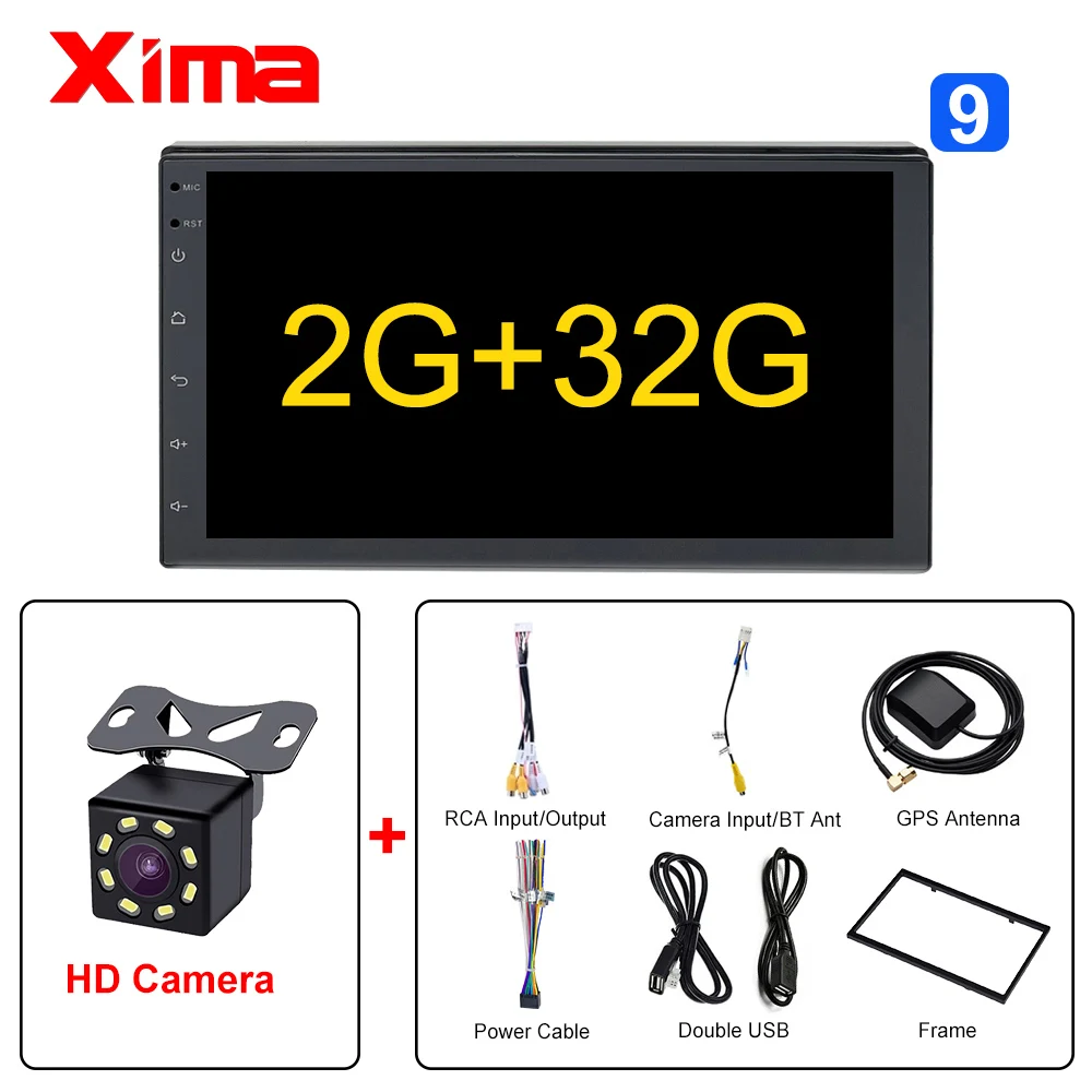 XIMA Android9.0 2Din Car Radio Multimedia Player " Universal RAM2G GPS Navigation Audio Player For Nissan Toyota Hyundai Polo - Цвет: 728-32-CAM