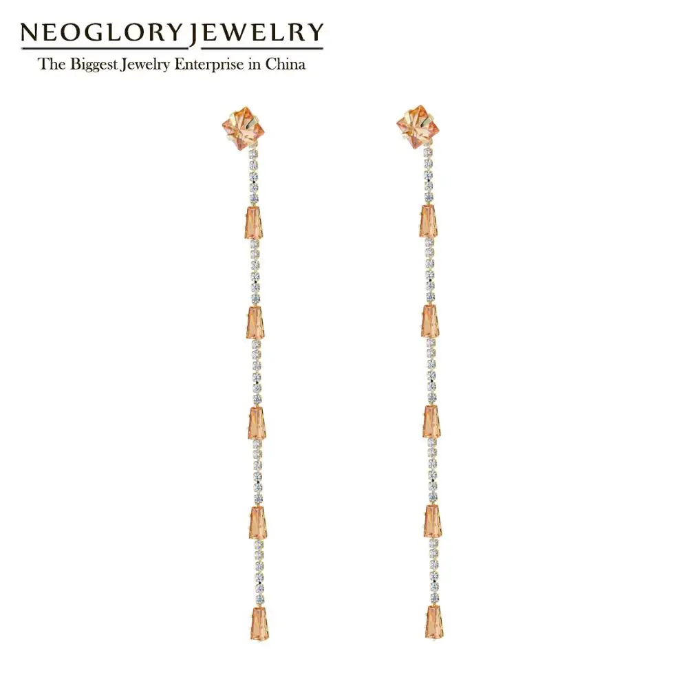 

Neoglory Korean Female Long Tassel Colourful CZ Earrings Dangle Drop Earrings 2020Fashion Jewellery Gift For Girlfriend