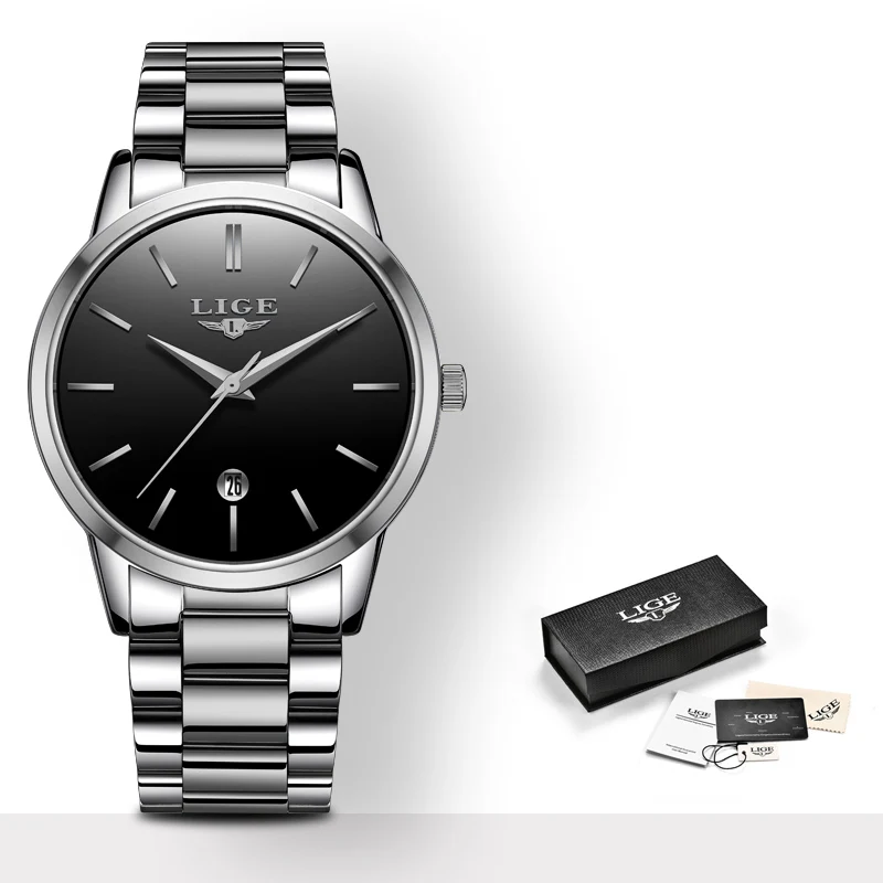 silver black LIGE новые золотые часы женские креативные стальные женские часы-браслет женские часы Relogio Feminino Montre Femme - Color: silver black