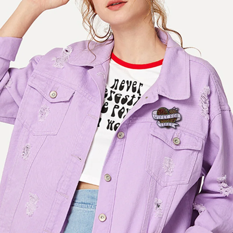 Wifey For Lifey Enamel Pin Enchanting Rock Roll Tattoo Heart Badge Wife Flair Brooch Gift idea for her, best friend or wedding!