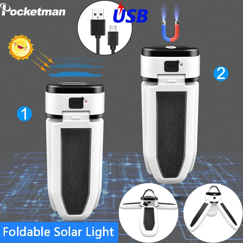 

Solar charging stand light outdoor camping lamp 60LED folding trefoil light multi-function lamp bulb emergency solar bulb light
