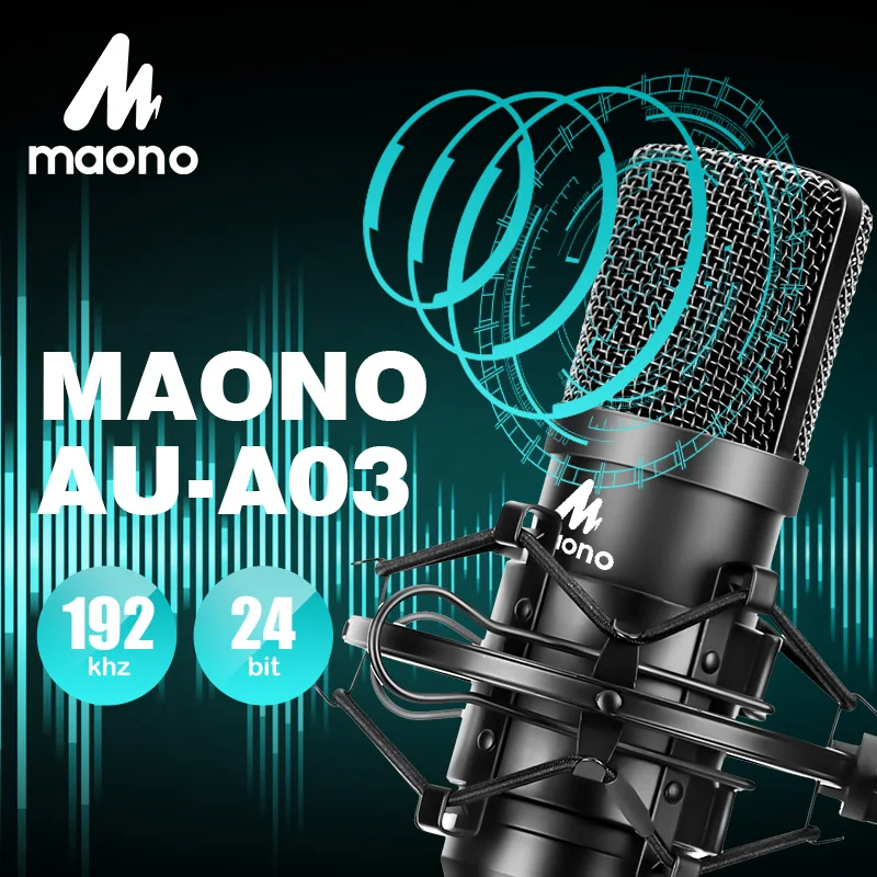 MAONO AU A03 kit конденсаторный микрофон для ПК 192 кГц/24 бит профессиональный студийный