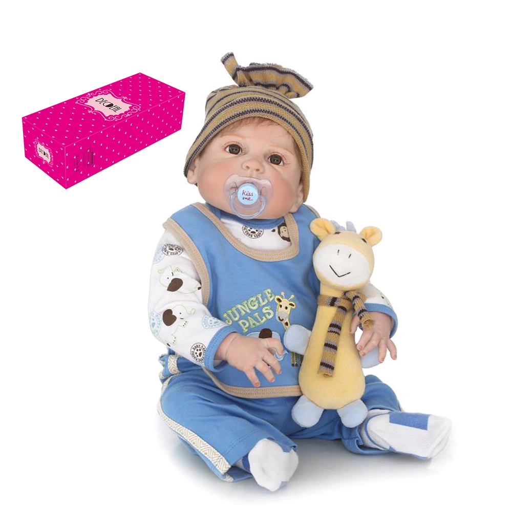 Decdeal 22 дюймов силиконовые Reborn Baby Doll для младенцев полное тело реалистичные детские куклы игрушки в подарок на день рождения синий наряд с жирафом
