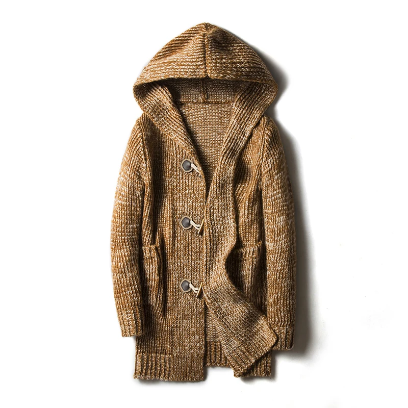 

Winter Long Cardigan with Hood for Men Plus Size Casual Knitted Overcoats Vintage Gothic Buttons Hooded Sweater Retro Streetwear