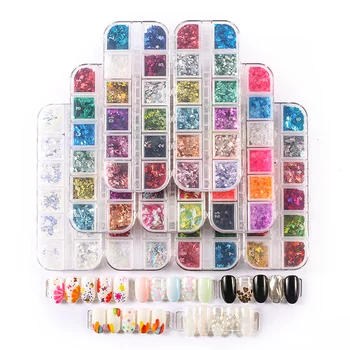 

12-color + 12 Grid Plastic Storage Container 1 Set Dazzling Round Nail Glitter 1set Colorful Nail Art,Nail Art Butterfly,Glitter