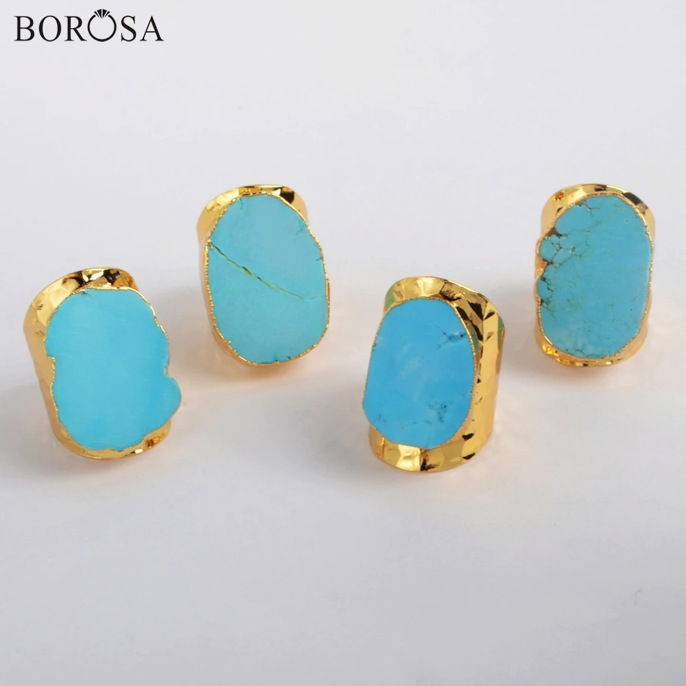 BOROSA 5 шт. модное синее кольцо Howlite с золотым покрытием freeshapes женские кольца, бижутерия драгоценные камни Кольцо с полудрагоценным камнем G0208