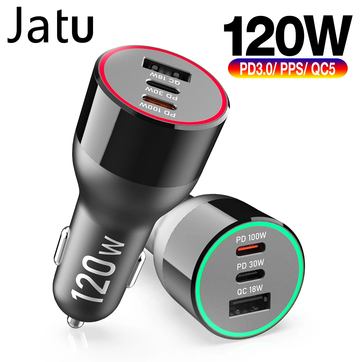 120w Usb C Car Charger,3port Pps/pd 100w/65w/45w/30w/20w Qc3.0 For