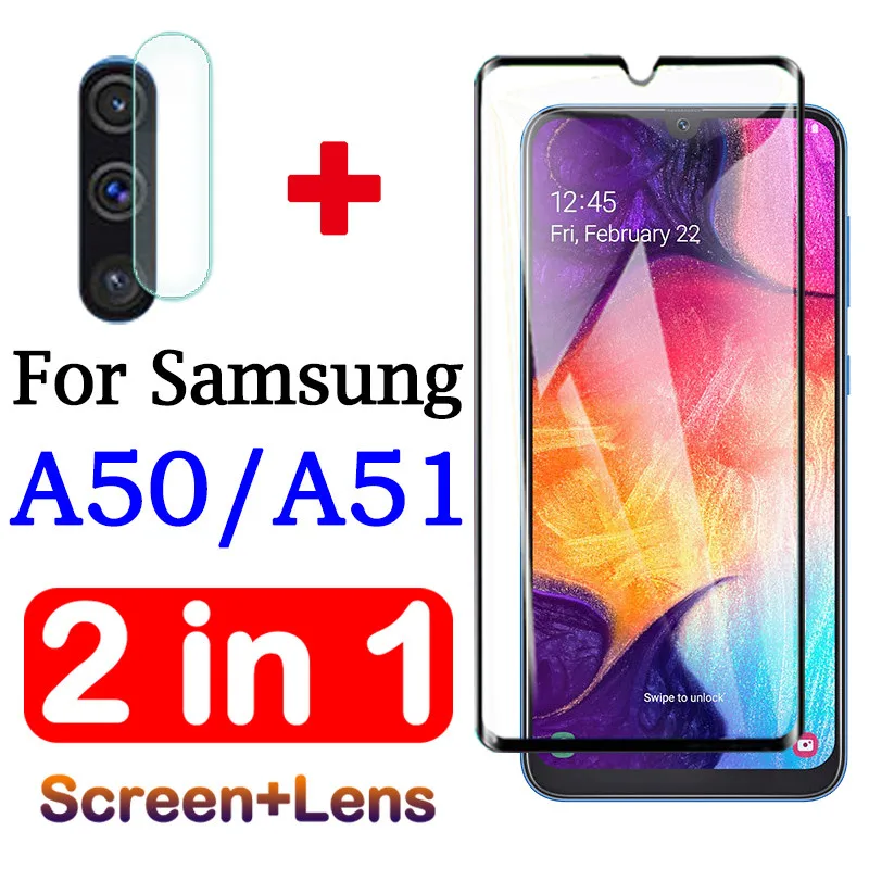 

2in1 protective glass case on the a 51 for samsung galaxy a51 a50 50 tempered screen protector camera lens 51a 50a Samsun glaxy