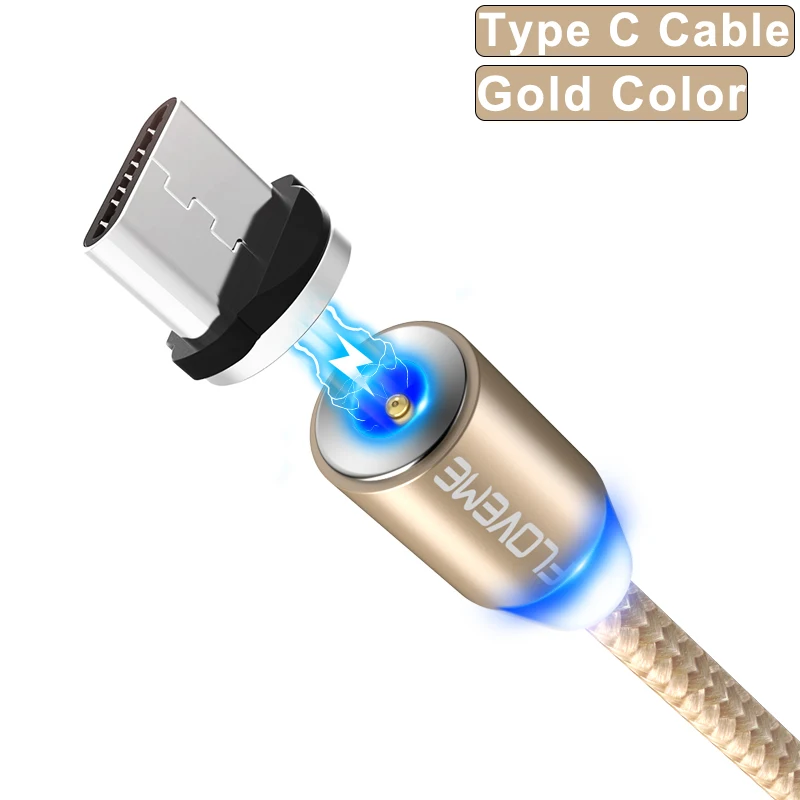 For Type C Gold FLOVEME, магнитный usb-кабель для быстрой зарядки, кабель USB type C, Магнитный зарядный кабель Micro usb для зарядки и передачи данных, кабель USB для мобильного телефона - Цвет: For Type C Gold