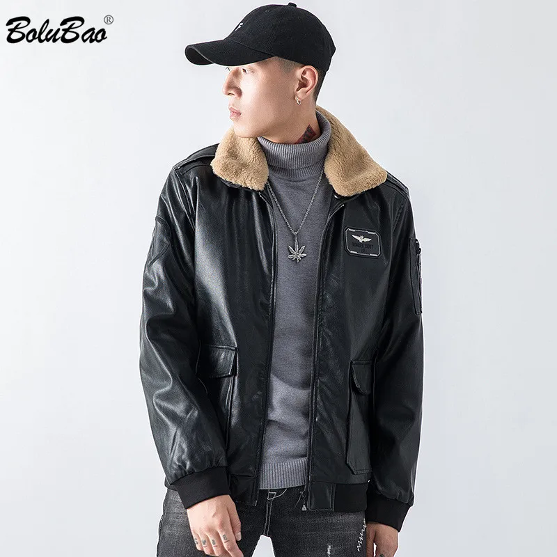 

BOLUBAO Fashion Brand Men Leather Jacket Winter Men's Solid Color Wild PU Jackets Coat Windproof Biker Leather Jacket Male