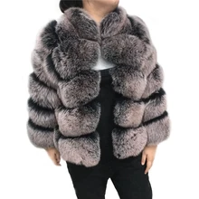 Женское пальто из натурального Лисьего меха с воротником из лисьего меха, пальто с длинными рукавами, Зимний натуральный Костюм лисы высокого качества