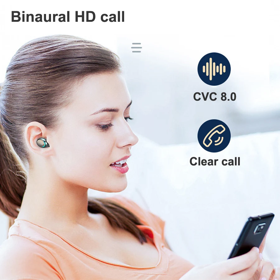 2200mah Wireless Bluetooth Earphone V5 0 TWS Touch Control Stereo Sport Headste Noise Reduction Earbuds Headset with Mic