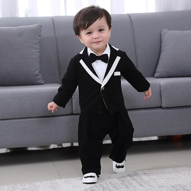 

Cross Border for Infant Gentleman Onesie Hundred Tian Zhao Clothing Spring And Autumn Male Baby out Clothes Newborns Crawling Cl