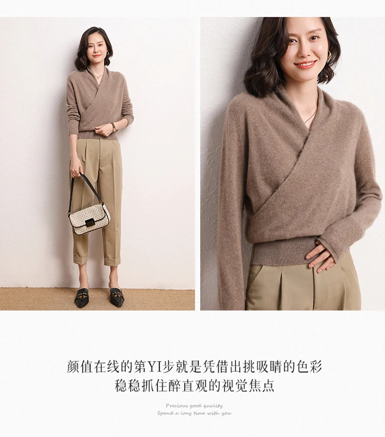 2021 New 100% Pure Goat Cashmere Knitted Sweater Women High Quality V-Neck Pullover Female Winter Fashion Clothes Girls Tops