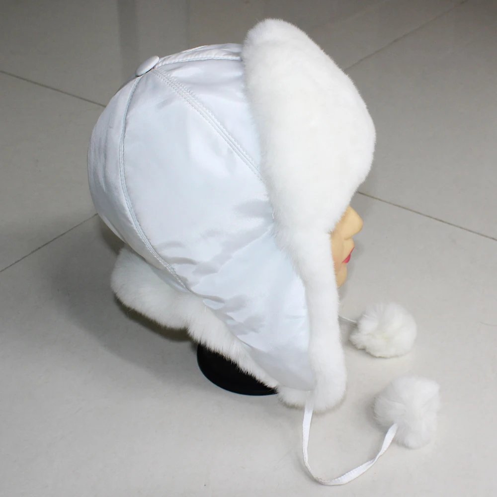 Winer warm real rex rabbit fur hat lady fashion fur earmuffs new fashion girl cute natural rabbit fur Bomber Hats headgear