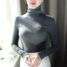 Элегантная футболка для женщин, 95% хлопок, высокое качество, длинный рукав, водолазка, тонкие футболки, топы, плюс размер, весна-осень, harajuku, футболка