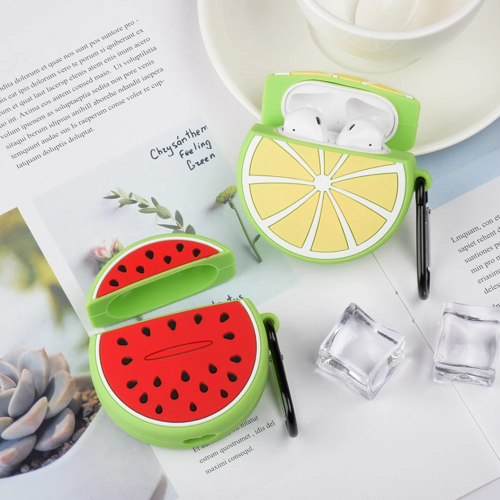 

Cute Cartoon Fruit Earphone Case For Apple AirPods 2 1 Silicone Charging Box Cases For Airpods 1 2 Protective Cover with Hooks