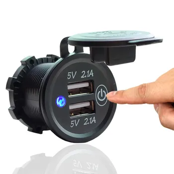 

12V-24V Motorcycle Car Dual USB Charger Universal Cigarette Lighter Electronics Quick Charging Power Adapter With Touch Switch