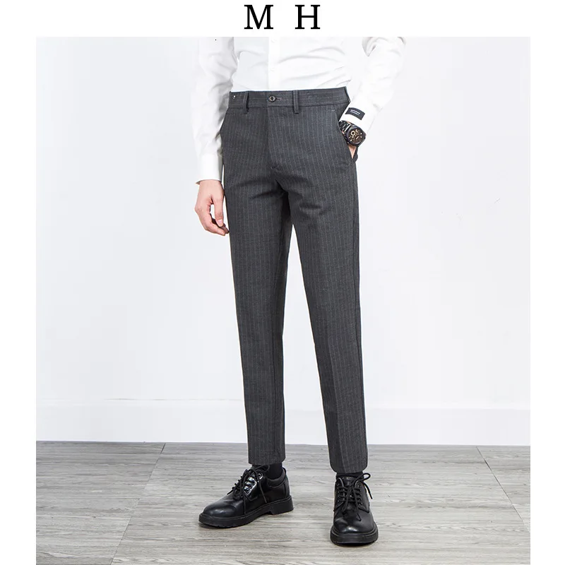 Dark grey EWQ/полосатый костюм брюки для мужчин новые модные брюки самомоднейшие Умные повседневные узкие брюки с карманами мужские брюки 9Y0058 - Цвет: Dark grey
