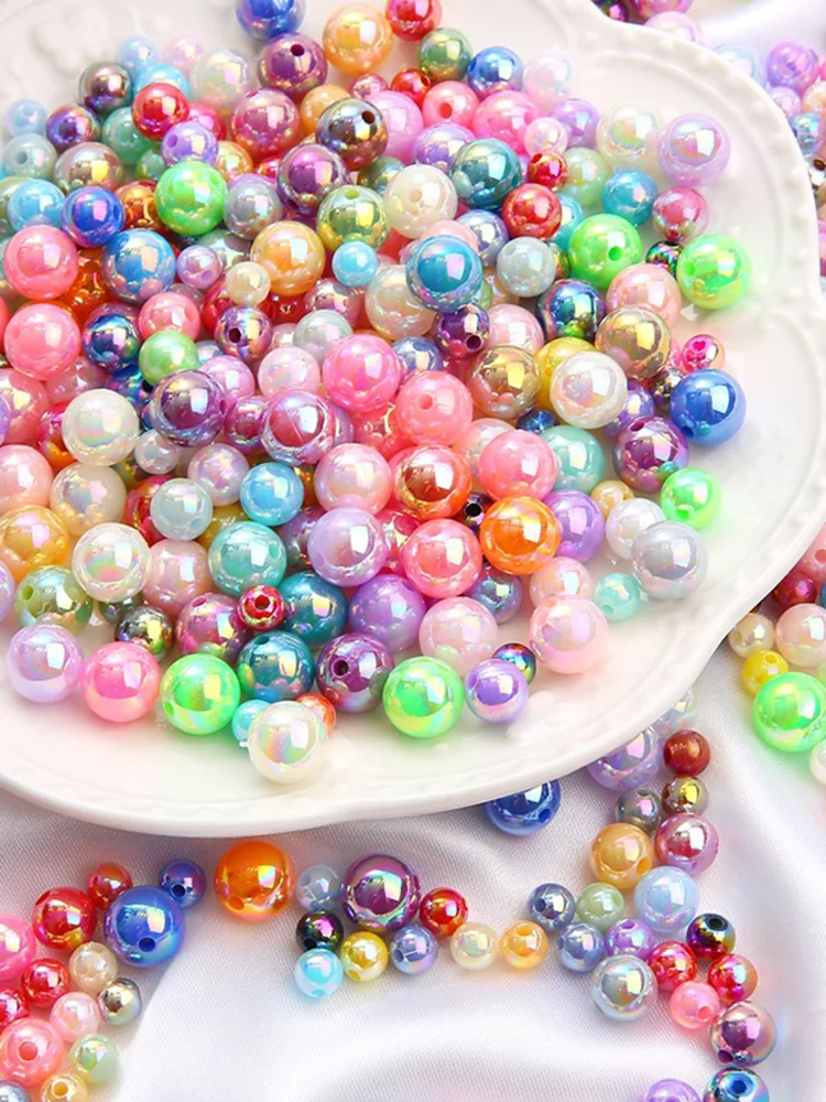 Glänzende bunte künstliche Perle 6mm 8mm 10mm Runde ABS Kunststoff lose Perlen Lot für Schmuckherstellung DIY Erkenntnisse – Detail 1