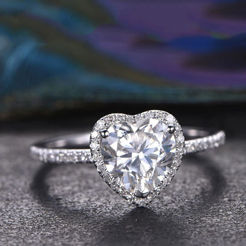 Classic Silver Color Cubic Zirconia Rings Crystal Heart Shaped Wedding For Women Glamour Bridal Jewelry Gifts | Украшения и
