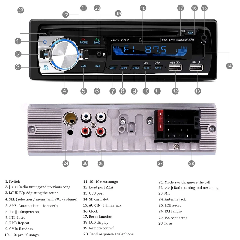 Автомобильный MP3-плеер, автомагнитола 1 DIN 2.1A, двойной USB, быстрая зарядка, Bluetooth, громкая связь, цифровой медиаплеер, 4X65 Вт, fm-радио, поддерживает IOS an
