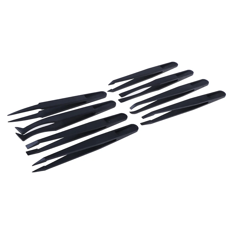 Anti-static Carbon fiber Electronic Tweezers Kit ESD Plastic Forceps PCB Repair Hand Tools Set 8pcs tweezer tool esd anti static tweezers