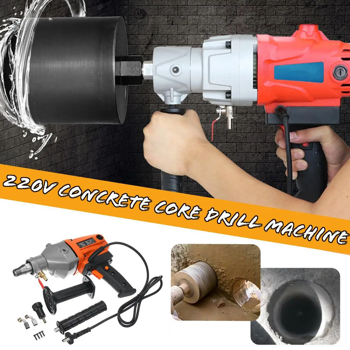 

Mini Drill Diamond Core Drill Wet Handheld Concrete Core Drilling Machine with Water Pump Accessories Drill Machine 220V 1900W