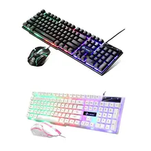 Usb Bedrade Gaming Toetsenbord Muis Set Pc Rainbow Kleurrijke Led Illuminated Verlicht Gamer Gaming Muis En Toetsenbord Kit Home Office