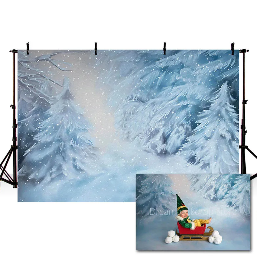 

Mehofond Winter Forest Backdrop Painted Snowflake Blue Tree Baby Shower Decoration Photography Background Photo Studio Props