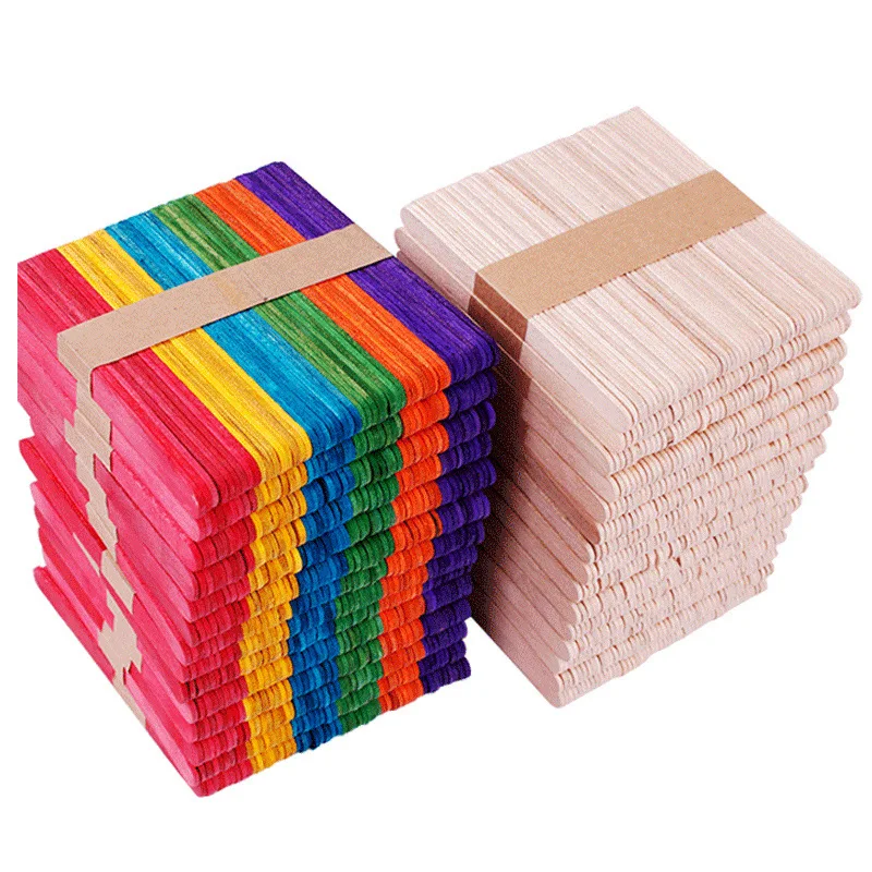 Popsicle Sticks 50Pcs Wooden Craft Ice Cream Stick Ice Lolly Sticks Natural Cake Tools DIY kids Handwork Art Crafts Toy Mold