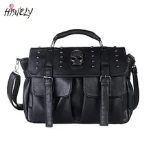 Горячая Распродажа, сумка через плечо с заклепками в байкерском стиле панк для дам, черная дизайнерская женская кожаная сумка