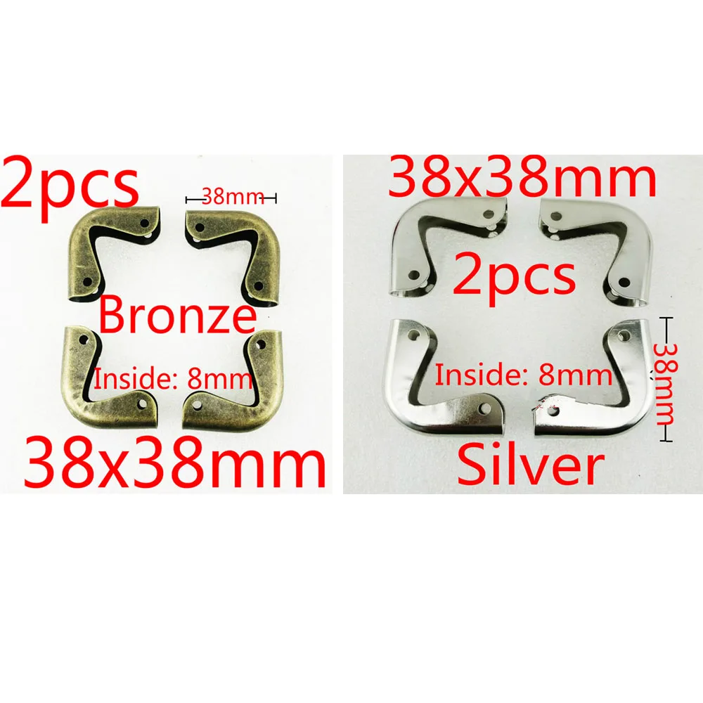 

2PCS Bronze Tone Silver Book Scrapbooking Albums Menus Corners Protectors Metal Corners 4 holes 38x38mm Inside Size 8mm