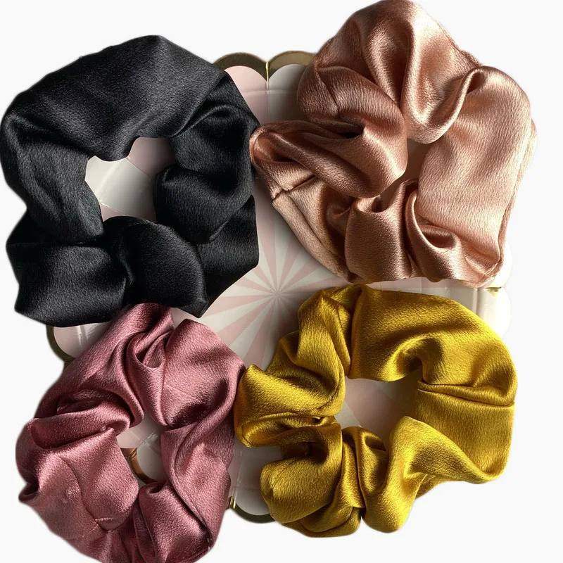 hair bows for women 4pcs/pack Women Elastic Satin Silk Scrunchies Girls Black Rubber Hair Bands Solid Color Hair Ties Rope Chouchou Accessories Set wedding hair clips Hair Accessories