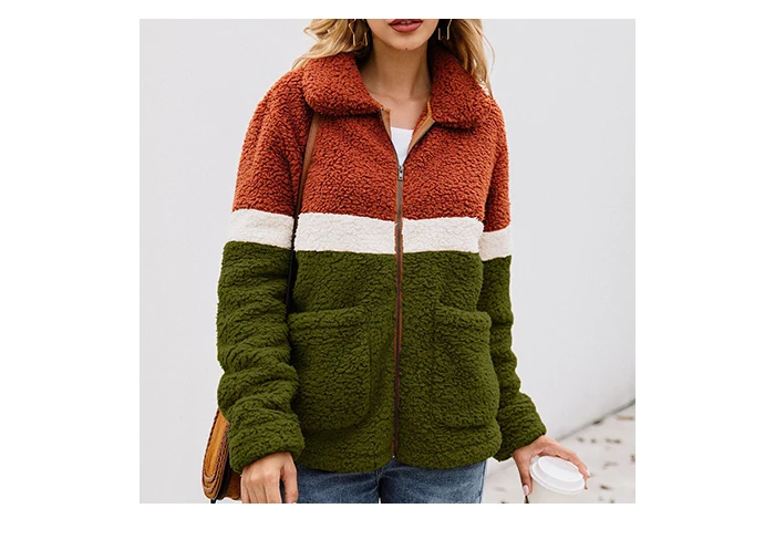 Jocoo Jolee Women Winter Casual Color Block Warm Thick Faux Fur Warm Jackets Fashion Patchwork Pockets Outwear Elegant Fur Coat