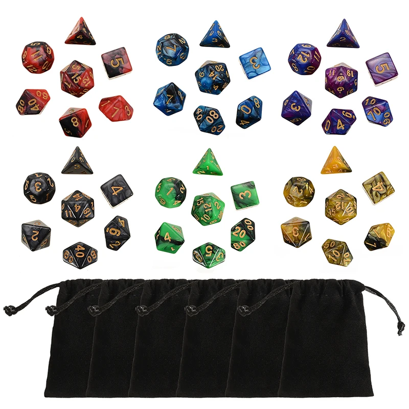 42x Acrylic Polyhedral Dice Set with Bags TRPG Toy for Dungeons and Dragons 