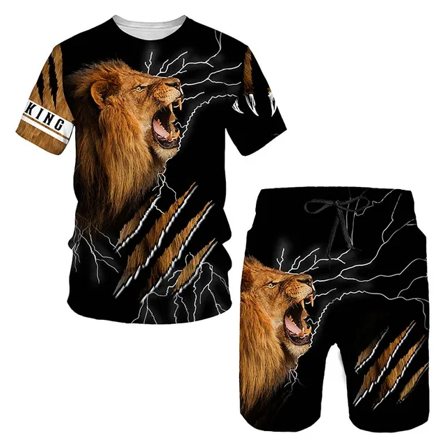 Summer 3D Printed Men's T-shirt Shorts Set Ferocious Lion Men's Sportswear Tracksuit O Neck Short Sleeve Cool Men's Clothing Su 14
