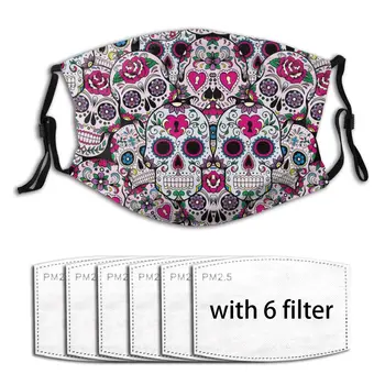 

Calaveritas Sugar Skull Washable Reusable Anti Haze With Filter PM2.5 Mouth Face Mask Washable Anti Pollution Dust