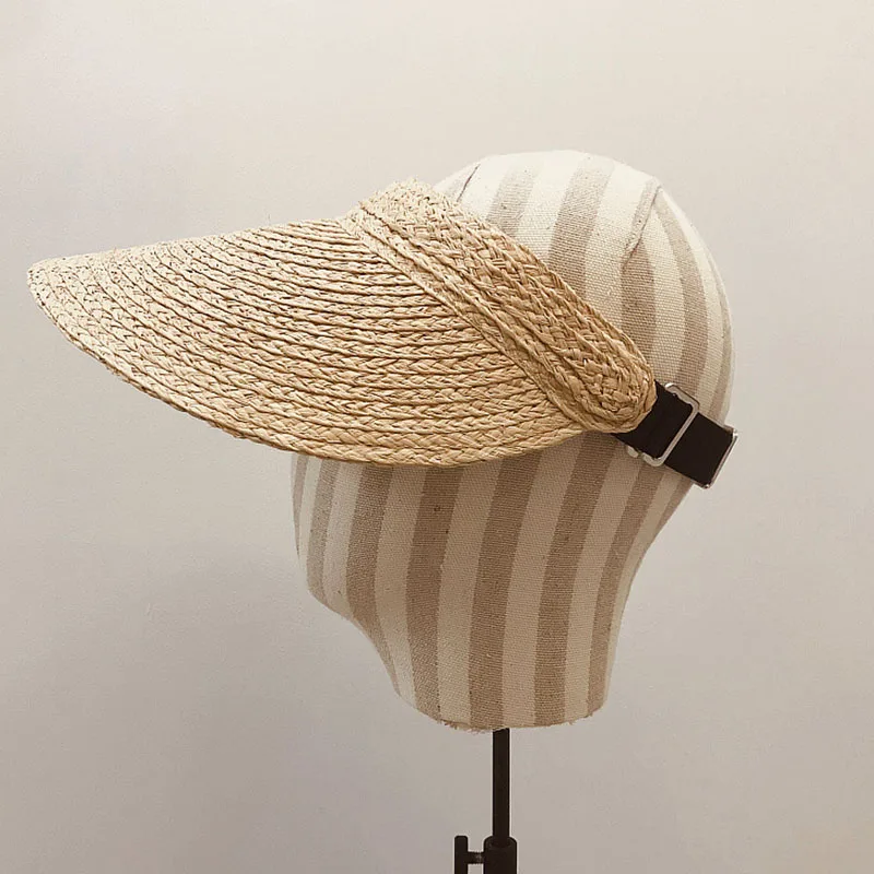 Neue Mode Breiter Krempe Bast Sonnenblende Hut für Frauen Stroh Hut Pferdeschwanz Sommer Strand Hut UV Packable Reise Derby hut – Detail 7