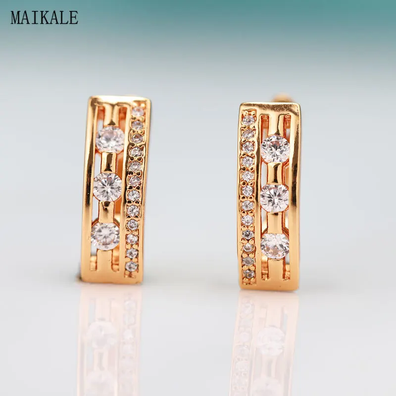 MAIKALE, простые u-образные серьги-гвоздики для женщин, циркониевые бусины, золотые, серебряные, полые кубические циркониевые серьги, модные ювелирные изделия