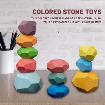 

Children's Wooden Colored Stone Jenga Building Block Educational Toy Creative Nordic Style Stacking Game Rainbow Wooden Toy