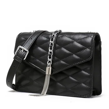 

Non-Mainstream Bag Textured Women's Bag 2019 New High-End Sense of Foreign Style Rhombus Tassel Messenger Bag Elegant Chain Bag