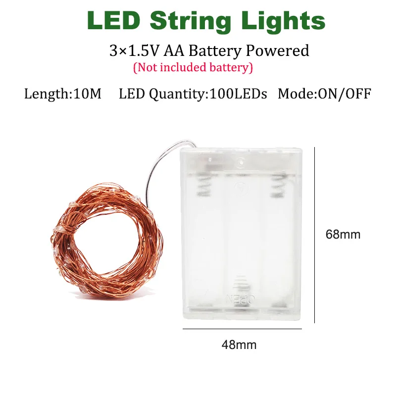 10M 3AA copper Wire Сказочный светильник s Led медный 1-10 м Рождественская лампа CR2032 кнопка батареи светодиодный светильник-Гирлянда для украшения рождества и свадьбы - Испускаемый цвет: 10M 3AA copper Wire